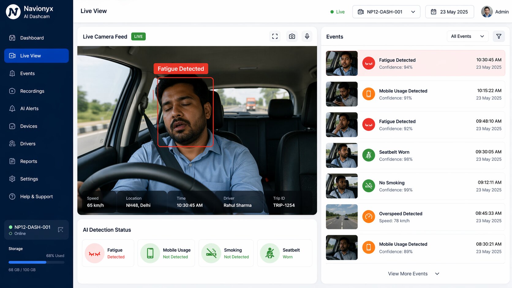 Navionyx dashcam dashboard