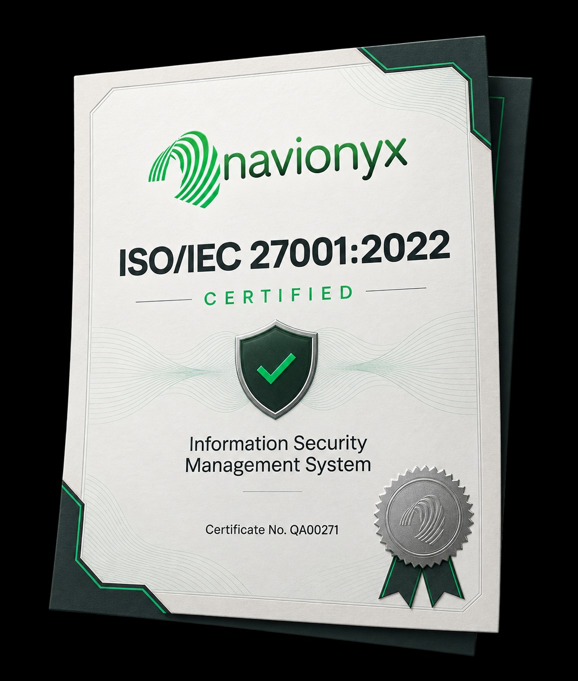 Navionyx ISO/IEC 27001:2022 certificate, certificate number QA00271