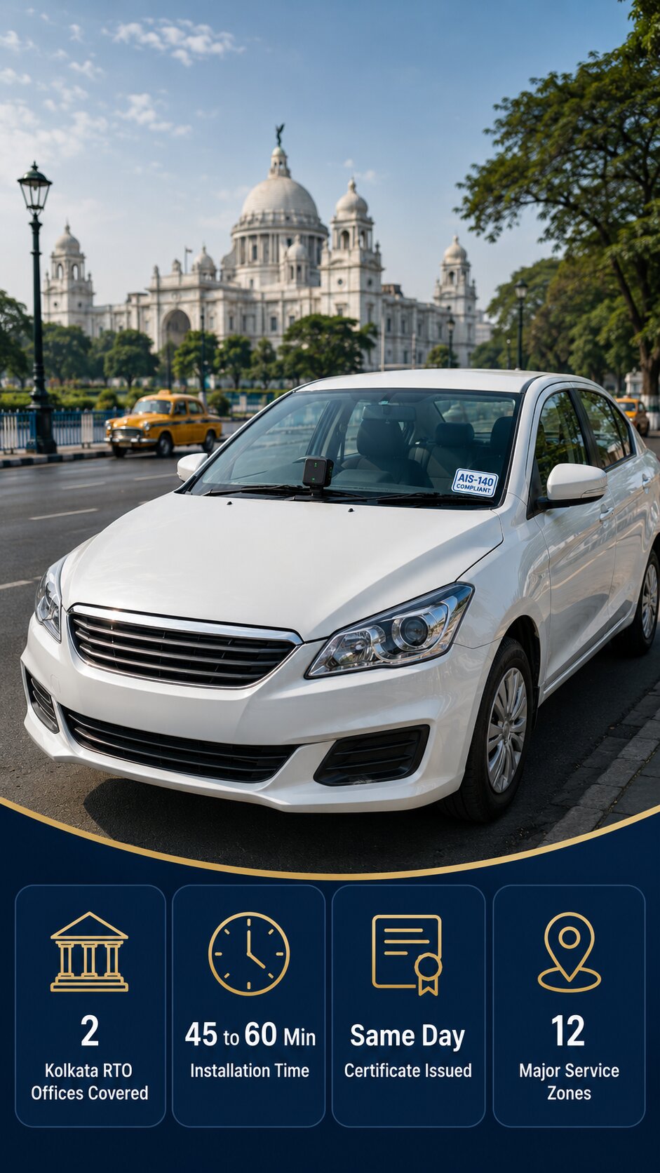 AIS-140 VLTD installation visual for Kolkata taxis and commercial vehicles