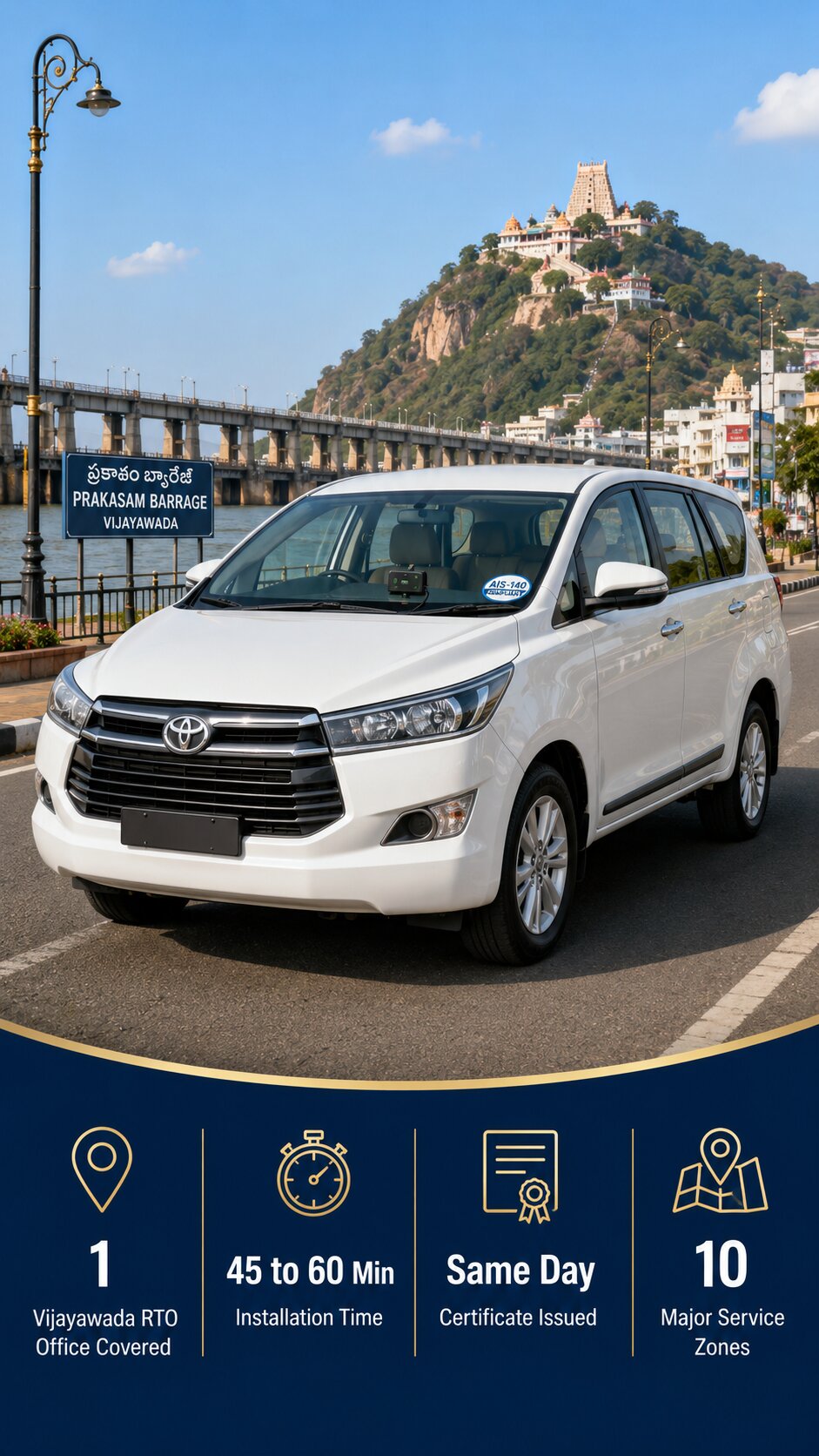 AIS-140 VLTD installation visual for Vijayawada taxi and commercial vehicle operators